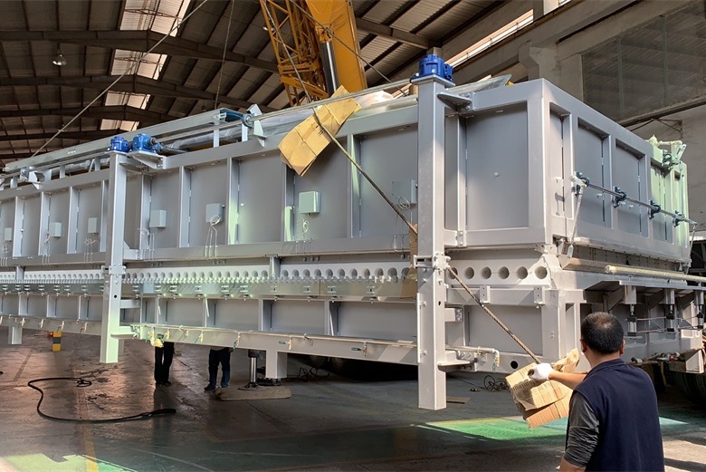 new small radius curved tempering furnace is being installed