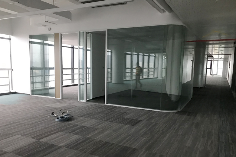 BTG new project of clear curved tempered glass partition interior